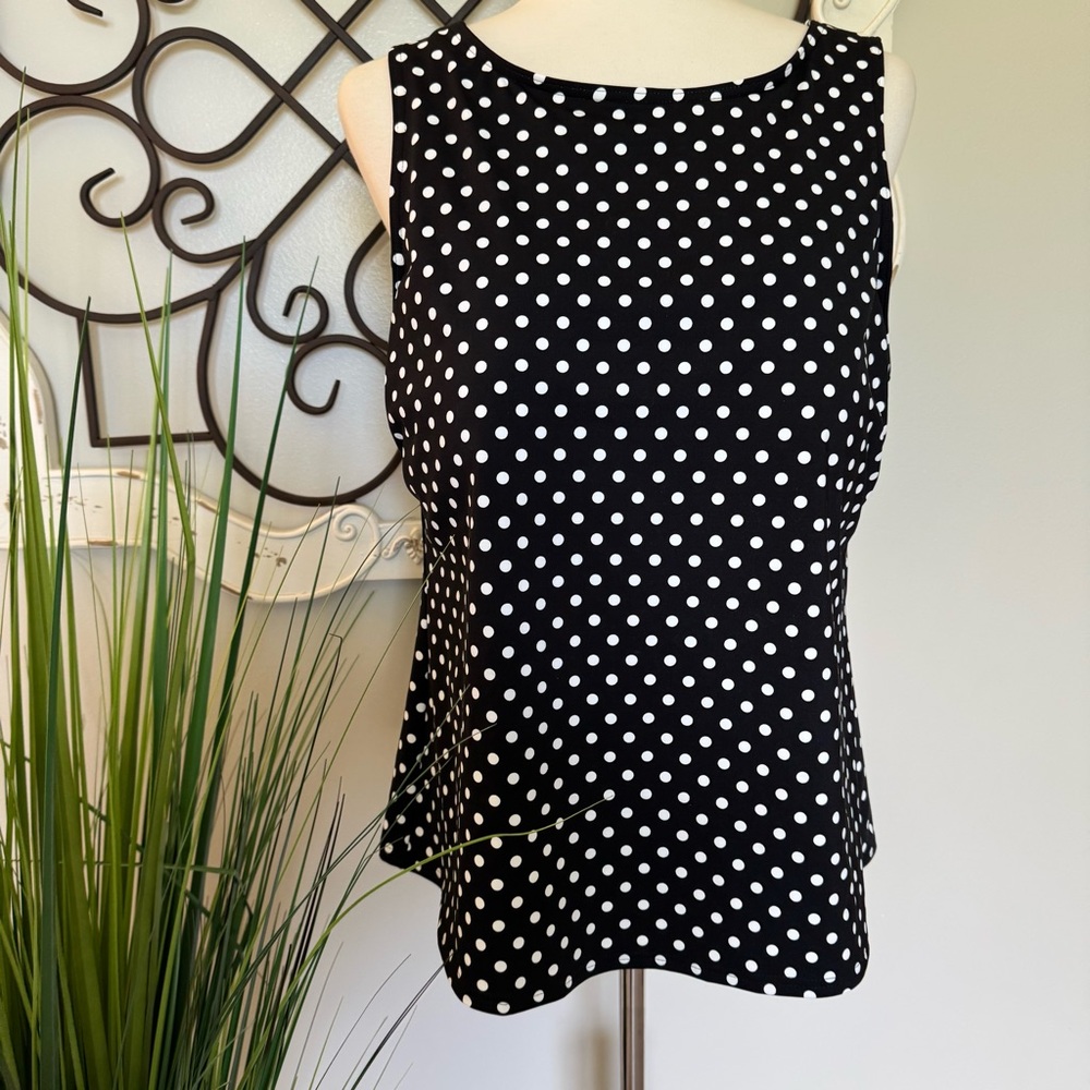 LANDS’ END Size 16W Black & White Polka Dot High Neck Tankini Swimsuit Top